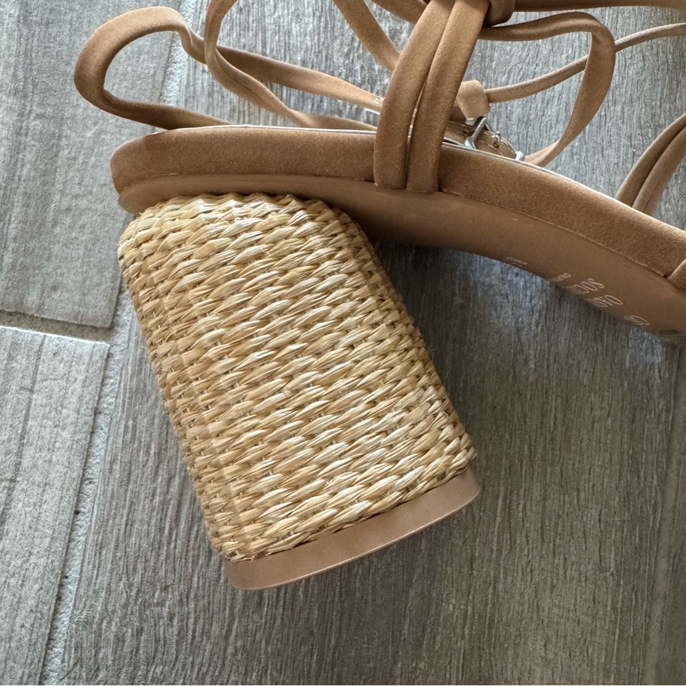 Koko Tan Strappy Straw Block Heels - Picture 8 of 12